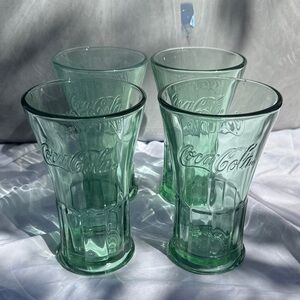 Vintage 2000 Coca Cola Coke Embossed Green Glasses Set of 4, Made in USA, Libbey